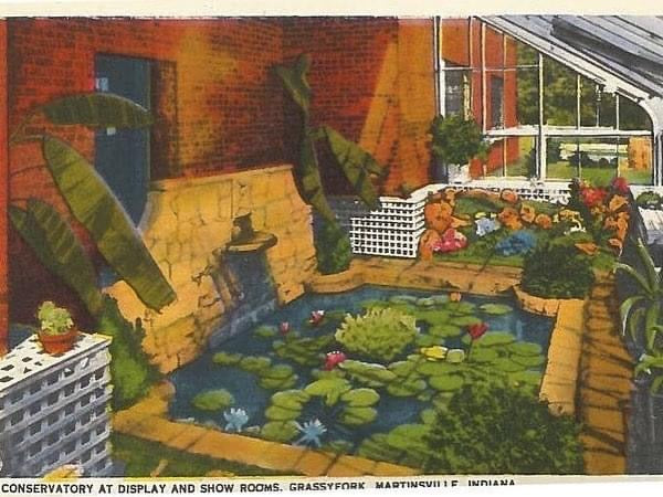 Grassyfork vintage postcard inside the show room at the old grassyfork building
